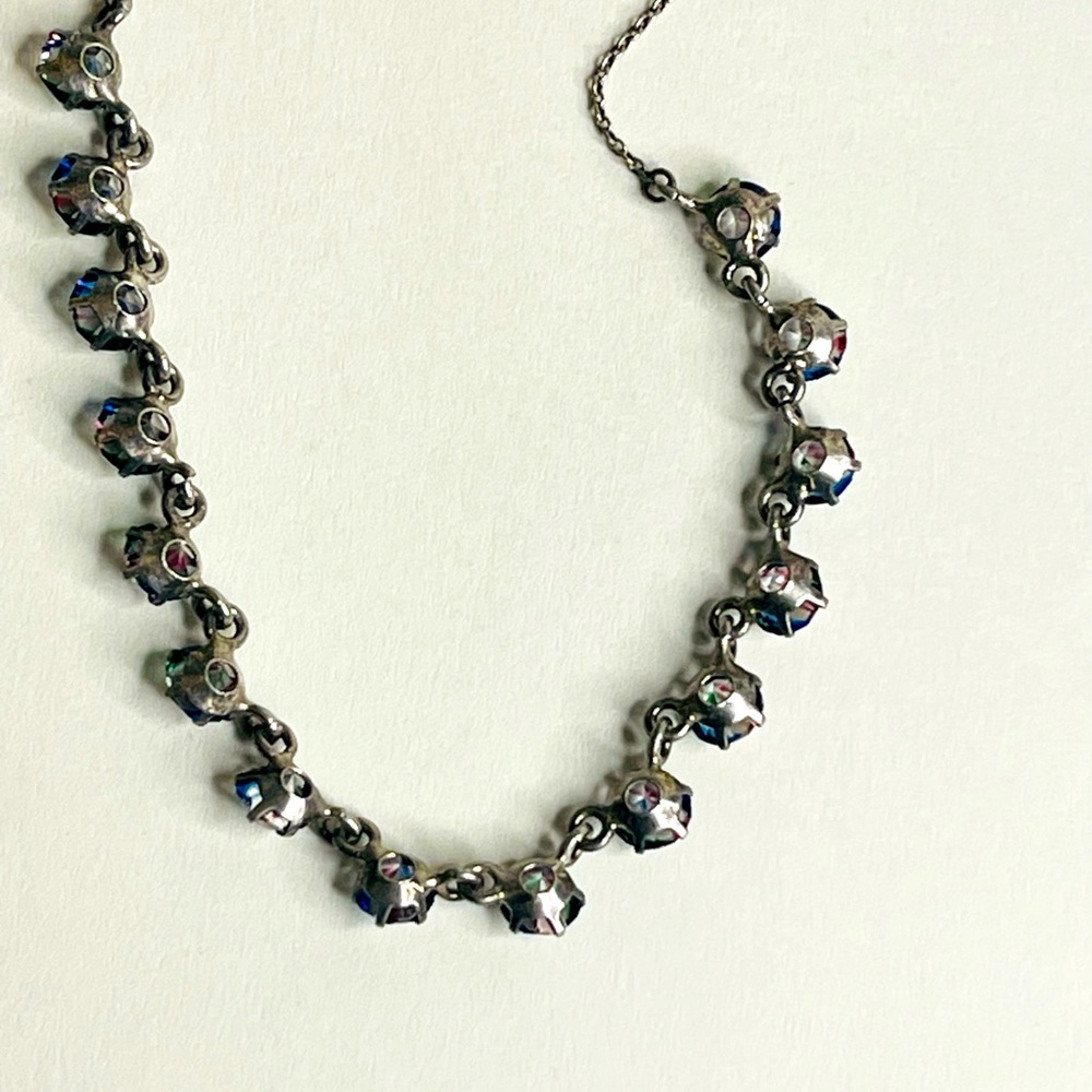 Vintage  Czech Iris Glass 835 Silver Floating 1930s  Necklace - Picture 5 of 6